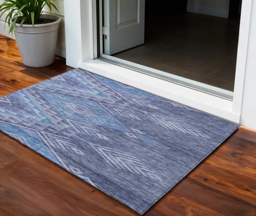 Navy Blue Charcoal And Gray Southwestern Washable Indoor Outdoor Area Rug Photo 1