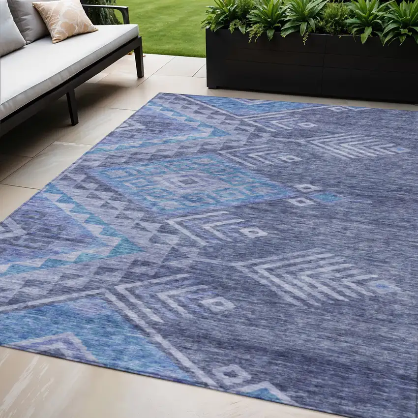 Navy Blue Charcoal And Gray Southwestern Washable Indoor Outdoor Area Rug Photo 1