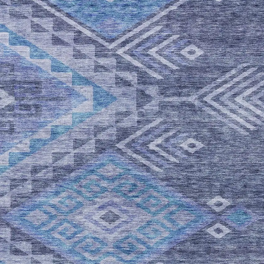 Navy Blue Charcoal And Gray Southwestern Washable Indoor Outdoor Area Rug Photo 4