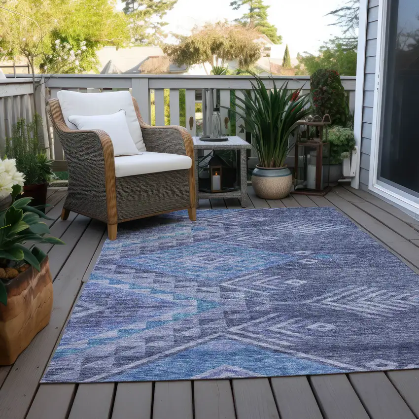 Navy Blue Charcoal And Gray Southwestern Washable Indoor Outdoor Area Rug Photo 9