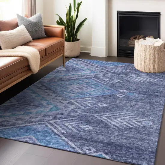 Navy Blue Charcoal And Gray Southwestern Washable Indoor Outdoor Area Rug Photo 8