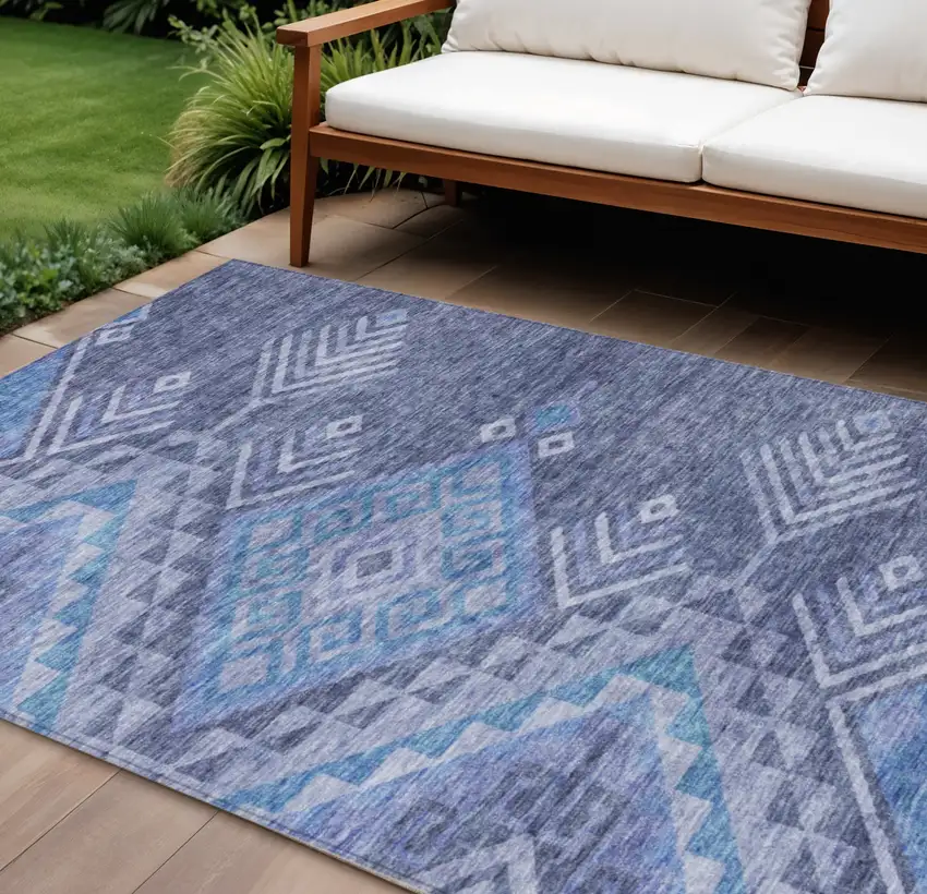 Navy Blue Charcoal And Gray Southwestern Washable Indoor Outdoor Area Rug Photo 1