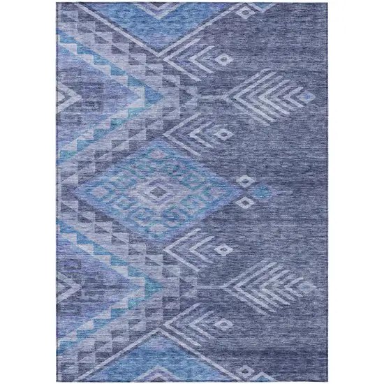 Navy Blue Charcoal And Gray Southwestern Washable Indoor Outdoor Area Rug Photo 2