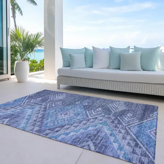Navy Blue Charcoal And Gray Southwestern Washable Indoor Outdoor Area Rug Photo 7