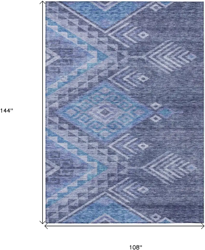 Navy Blue Charcoal And Gray Southwestern Washable Indoor Outdoor Area Rug Photo 3