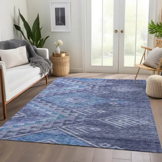 Navy Blue Charcoal And Gray Southwestern Washable Indoor Outdoor Area Rug Photo 9