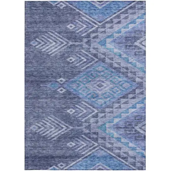 Navy Blue Charcoal And Gray Southwestern Washable Indoor Outdoor Area Rug Photo 6