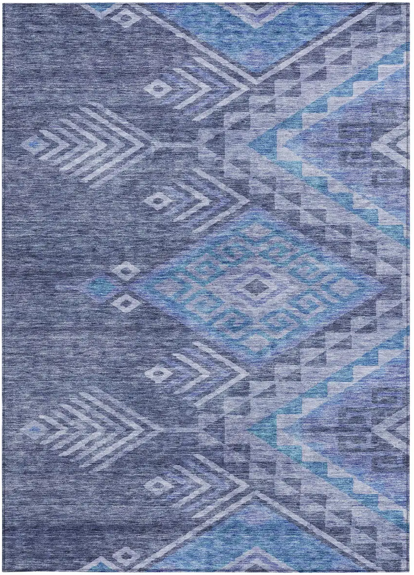 Navy Blue Charcoal And Gray Southwestern Washable Indoor Outdoor Area Rug Photo 6