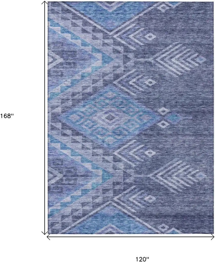 Navy Blue Charcoal And Gray Southwestern Washable Indoor Outdoor Area Rug Photo 3