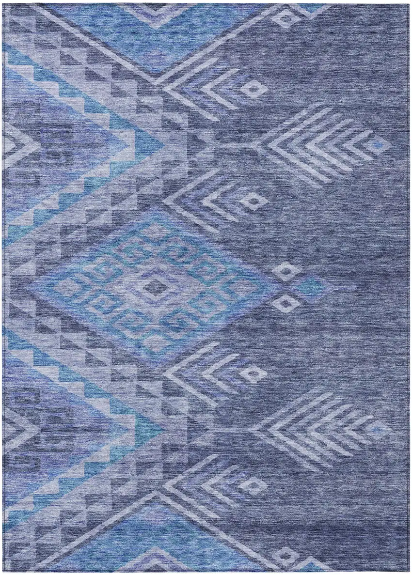 Navy Blue Charcoal And Gray Southwestern Washable Indoor Outdoor Area Rug Photo 2