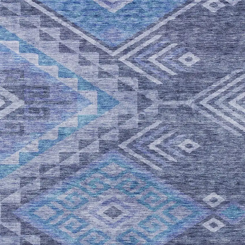 Navy Blue Charcoal And Gray Southwestern Washable Indoor Outdoor Area Rug Photo 5