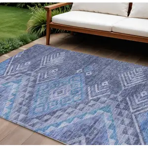 Photo of Navy Blue Charcoal And Gray Southwestern Washable Indoor Outdoor Area Rug