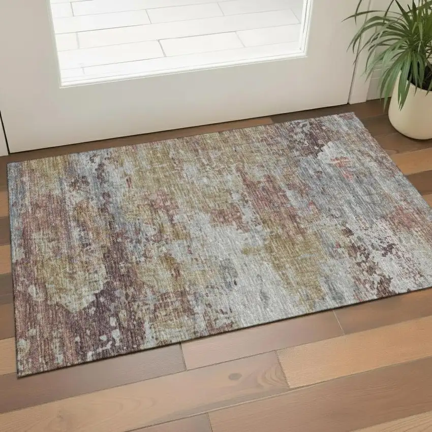 Navy Blue Charcoal And Ivory Abstract Washable Area Rug With UV Protection Photo 2