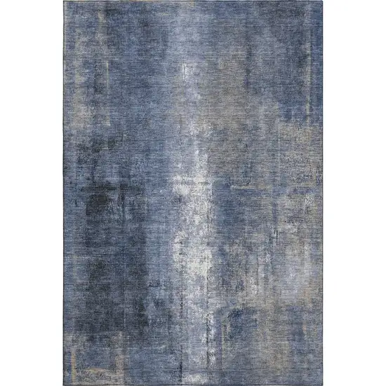 Navy Blue Charcoal And Ivory Abstract Washable Area Rug With UV Protection Photo 7