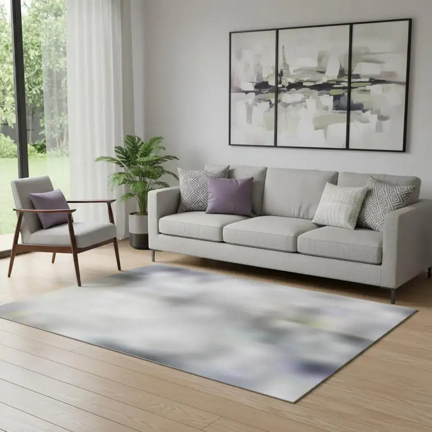 Navy Blue Charcoal And Ivory Abstract Washable Area Rug With UV Protection Photo 2