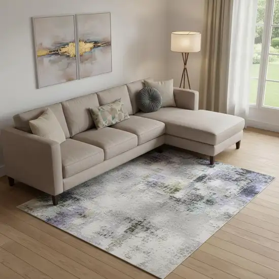 Navy Blue Charcoal And Ivory Abstract Washable Area Rug With UV Protection Photo 2