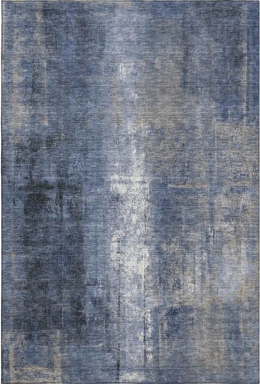 Navy Blue Charcoal And Ivory Abstract Washable Area Rug With UV Protection Photo 7