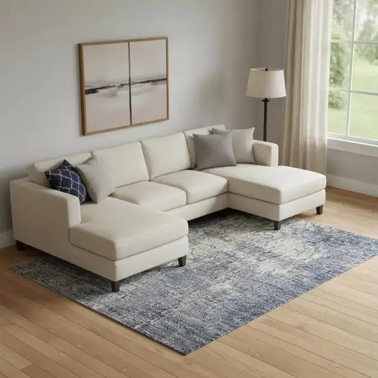 Navy Blue Charcoal And Ivory Abstract Washable Area Rug With UV Protection Photo 2