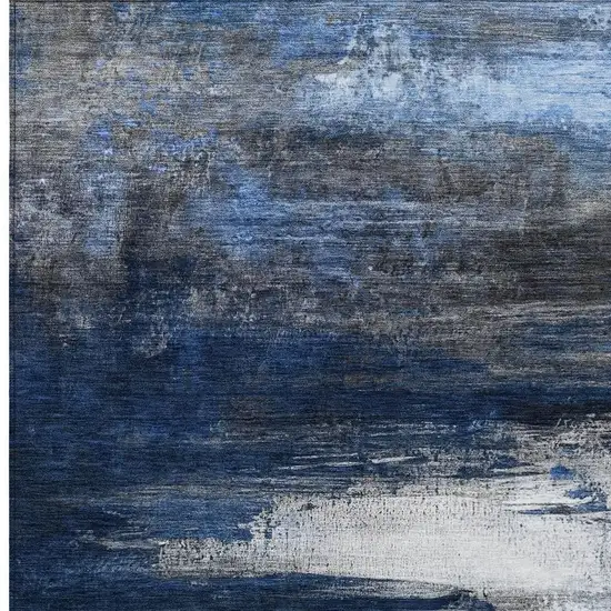Navy Blue Charcoal And Ivory Abstract Washable Indoor Outdoor Area Rug Photo 3