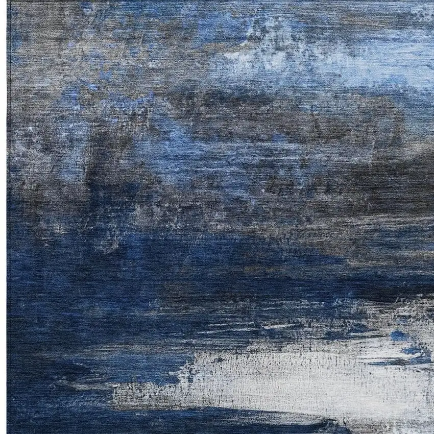 Navy Blue Charcoal And Ivory Abstract Washable Indoor Outdoor Area Rug Photo 3