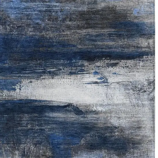Navy Blue Charcoal And Ivory Abstract Washable Indoor Outdoor Area Rug Photo 7