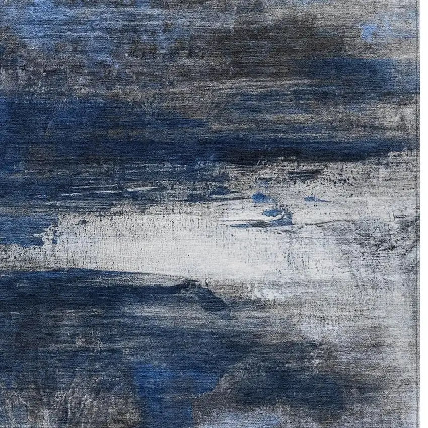 Navy Blue Charcoal And Ivory Abstract Washable Indoor Outdoor Area Rug Photo 7