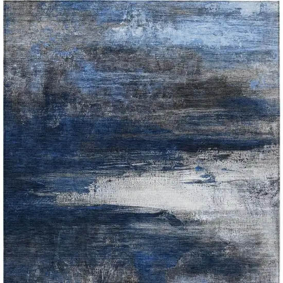 Navy Blue Charcoal And Ivory Abstract Washable Indoor Outdoor Area Rug Photo 4