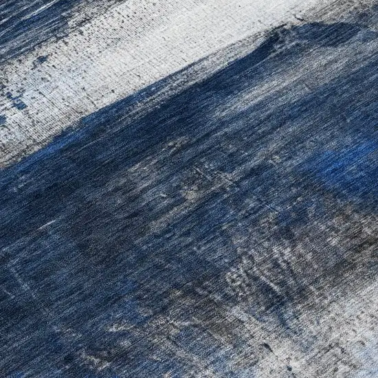 Navy Blue Charcoal And Ivory Abstract Washable Indoor Outdoor Area Rug Photo 9