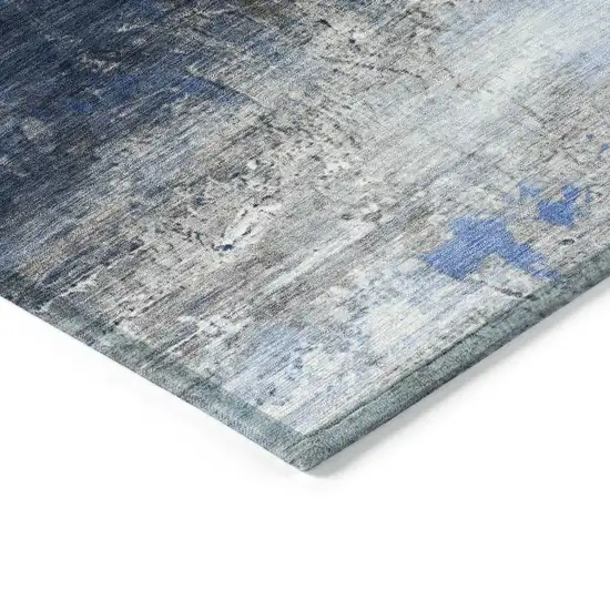 Navy Blue Charcoal And Ivory Abstract Washable Indoor Outdoor Area Rug Photo 6