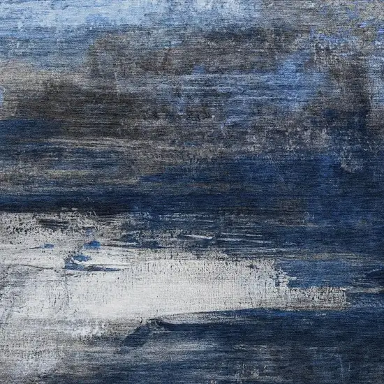 Navy Blue Charcoal And Ivory Abstract Washable Indoor Outdoor Area Rug Photo 3