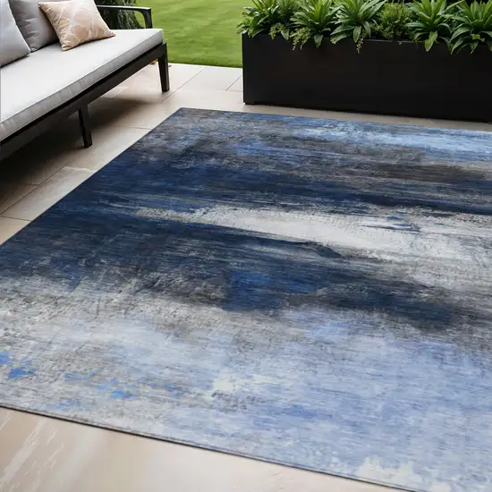 Navy Blue Charcoal And Ivory Abstract Washable Indoor Outdoor Area Rug Photo 2