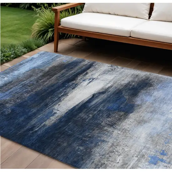Navy Blue Charcoal And Ivory Abstract Washable Indoor Outdoor Area Rug Photo 2