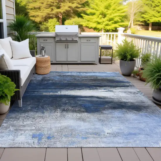 Navy Blue Charcoal And Ivory Abstract Washable Indoor Outdoor Area Rug Photo 4