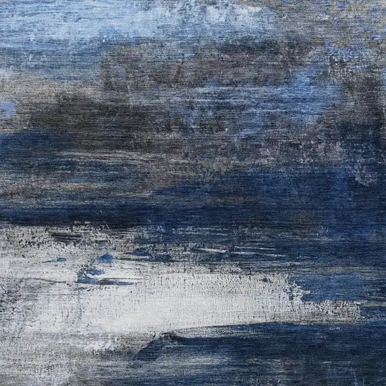 Navy Blue Charcoal And Ivory Abstract Washable Indoor Outdoor Area Rug Photo 3