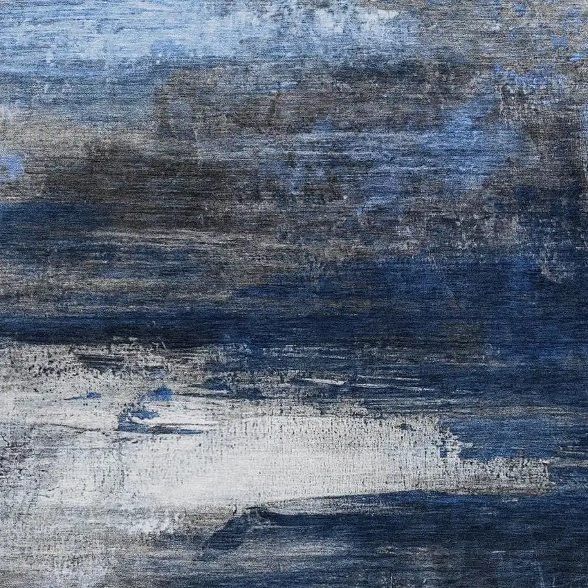 Navy Blue Charcoal And Ivory Abstract Washable Indoor Outdoor Area Rug Photo 3