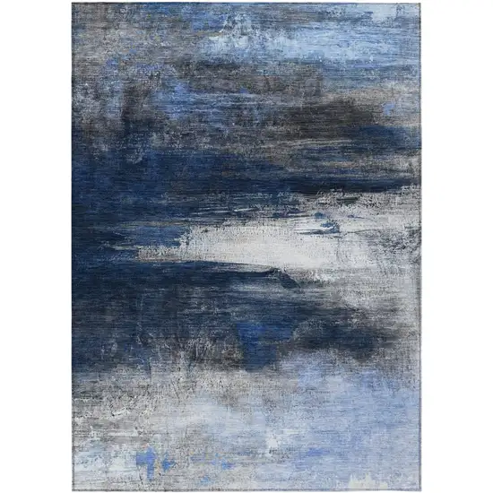 Navy Blue Charcoal And Ivory Abstract Washable Indoor Outdoor Area Rug Photo 8