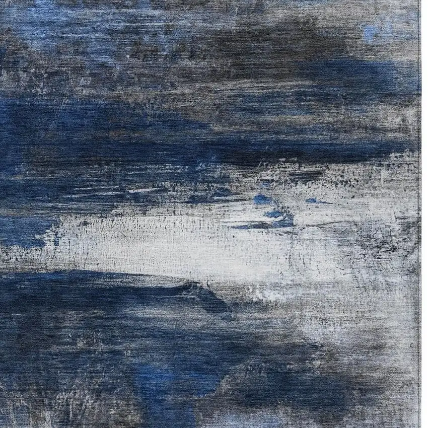 Navy Blue Charcoal And Ivory Abstract Washable Indoor Outdoor Area Rug Photo 3