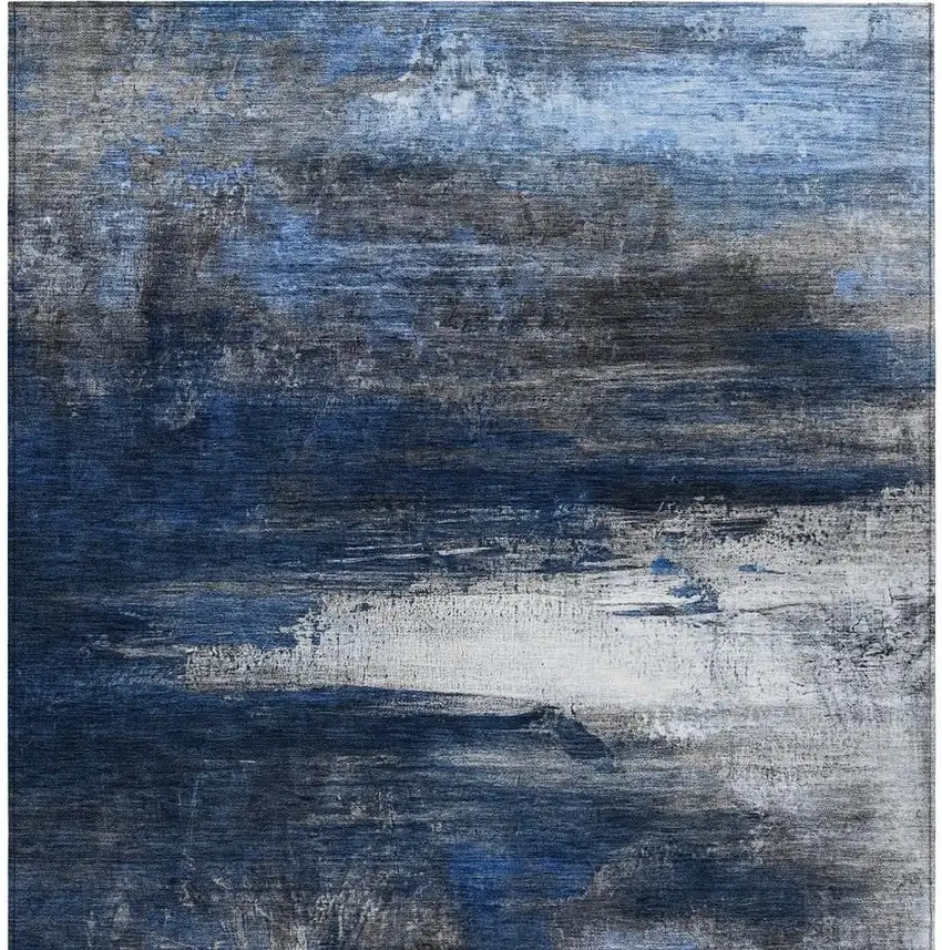 Navy Blue Charcoal And Ivory Abstract Washable Indoor Outdoor Area Rug Photo 9