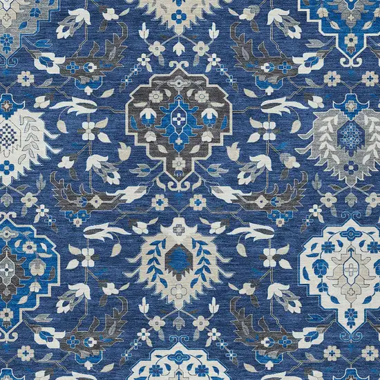 Navy Blue Charcoal And Ivory Damask Washable Indoor Outdoor Area Rug Photo 7