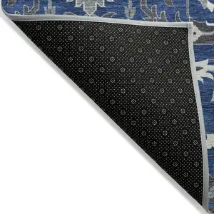 Photo of Navy Blue Charcoal And Ivory Damask Washable Indoor Outdoor Area Rug