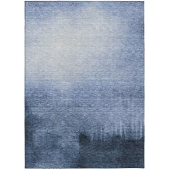 Navy Blue Charcoal And Sky Blue Abstract Washable Indoor Outdoor Area Rug Photo 7
