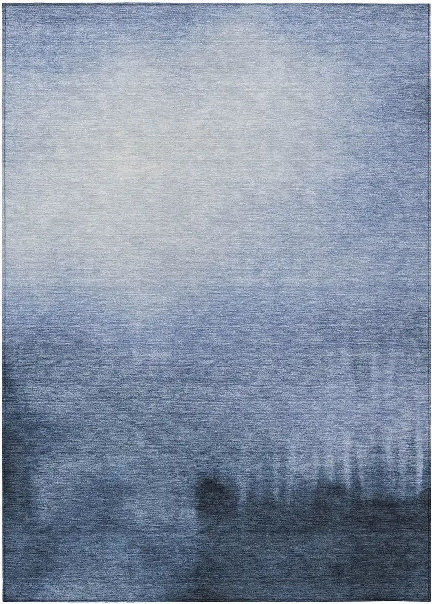 Navy Blue Charcoal And Sky Blue Abstract Washable Indoor Outdoor Area Rug Photo 8