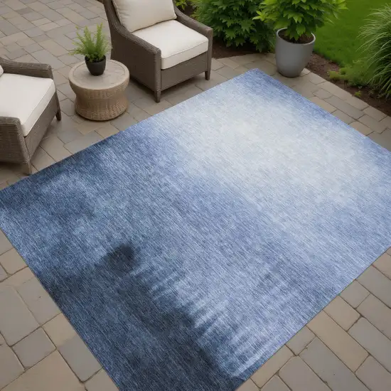 Navy Blue Charcoal And Sky Blue Abstract Washable Indoor Outdoor Area Rug Photo 5