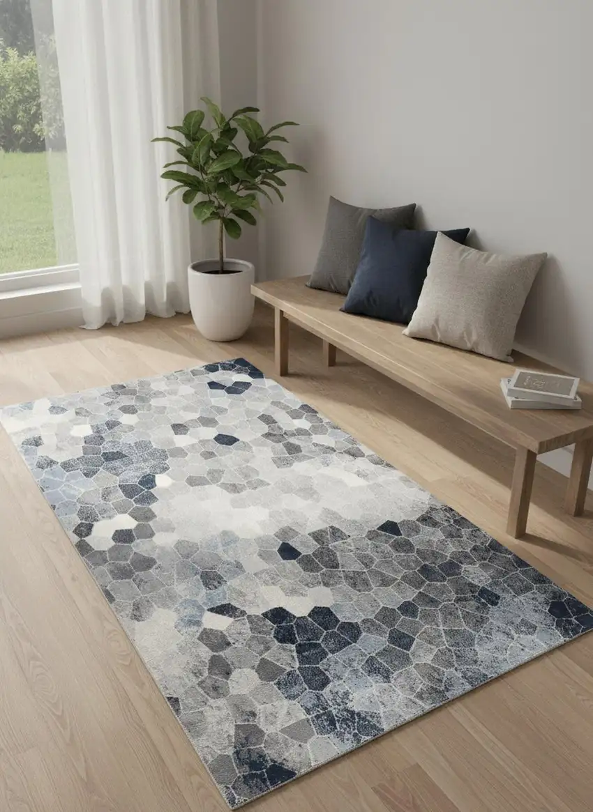 Navy Blue Cobblestone Pattern Area Rug Photo 1