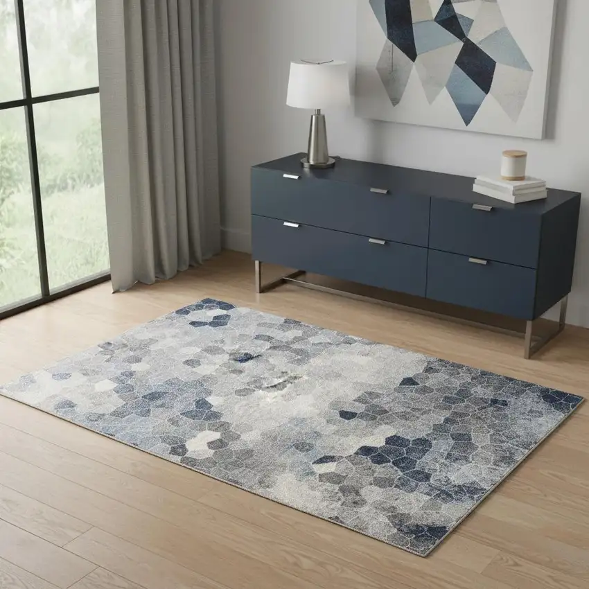 Navy Blue Cobblestone Pattern Area Rug Photo 1