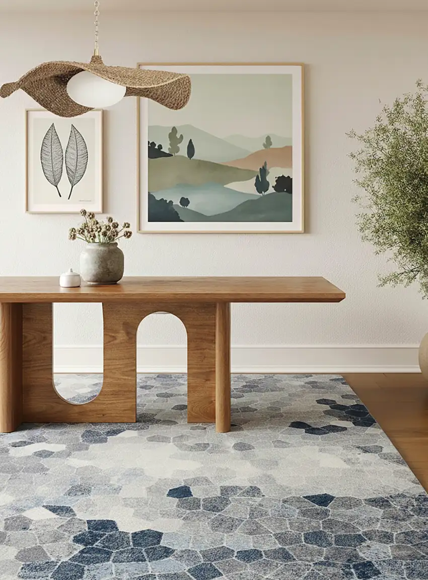 Navy Blue Cobblestone Pattern Area Rug Photo 6