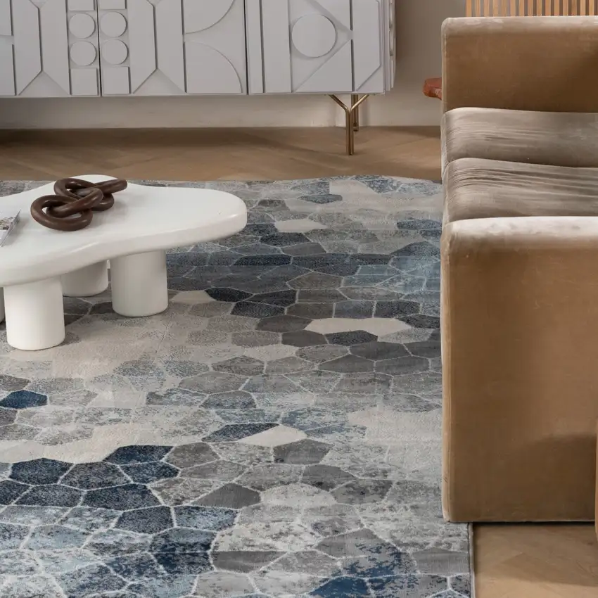 Navy Blue Cobblestone Pattern Area Rug Photo 6