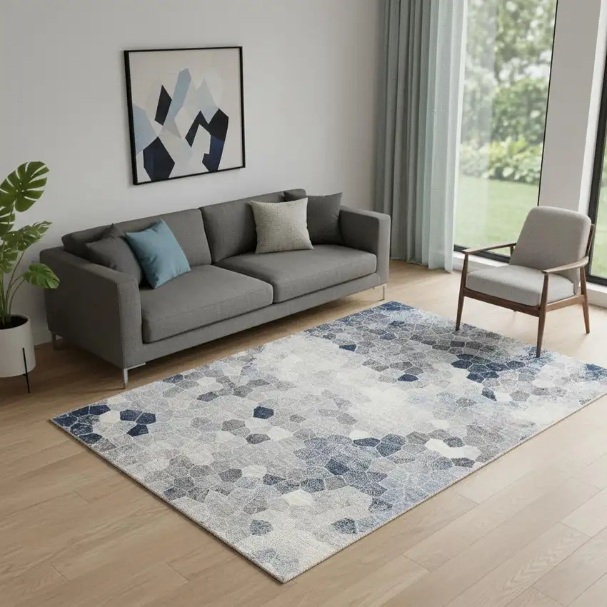 Navy Blue Cobblestone Pattern Area Rug Photo 1