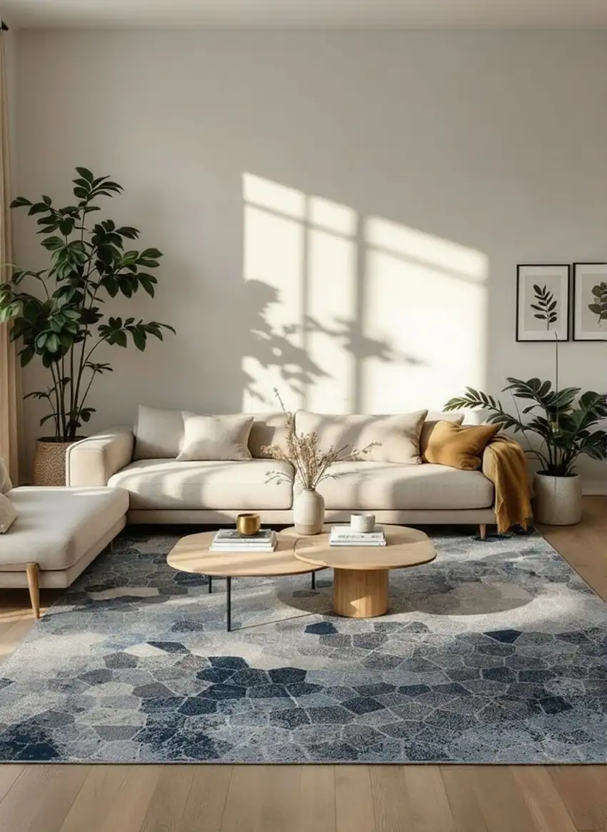 Navy Blue Cobblestone Pattern Area Rug Photo 2