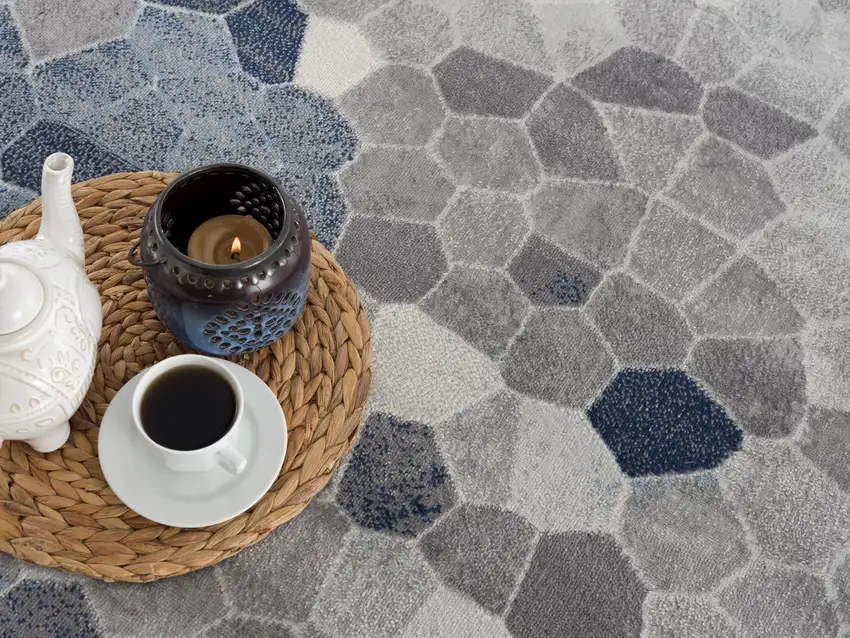 Navy Blue Cobblestone Pattern Area Rug Photo 6